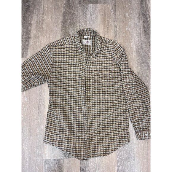 The Territory Ahead Mens Large Woven Cotton Button-Down Shirt Brown/Yellow Plaid - Picture 2 of 5